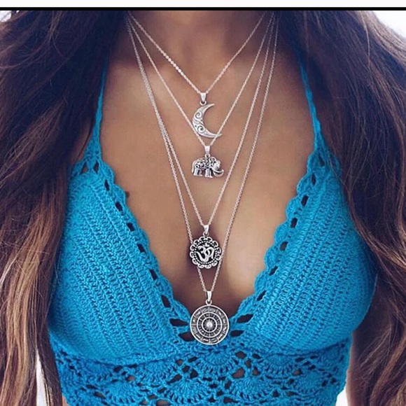 Jewelry - Multi layered boho sun moon elephant necklace NEW